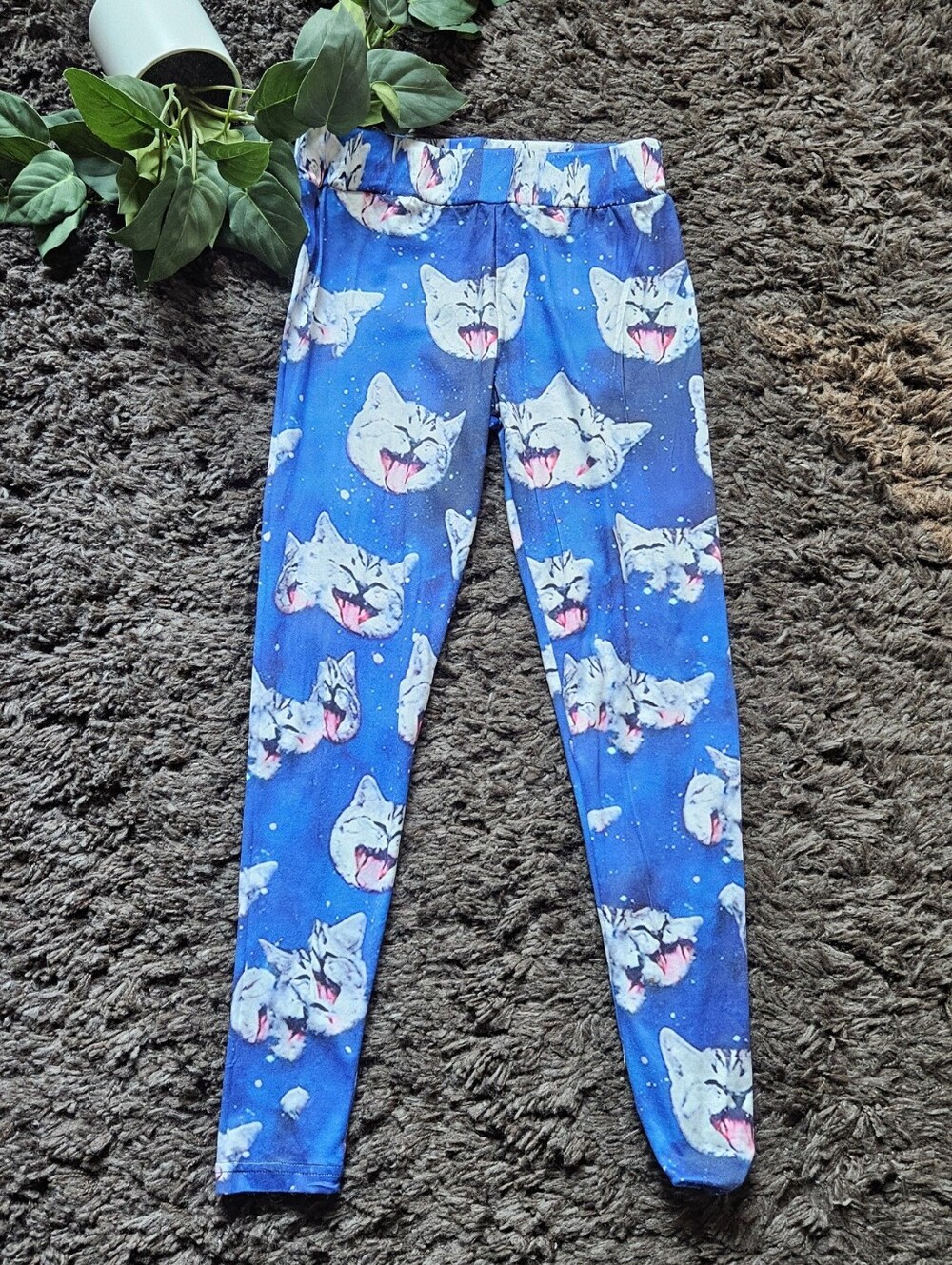 Cat Space Gallaxy Leggings One Size Fits Most Elastic Waist The design showcase